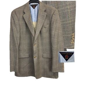 Vintage Tommy‎ Hilfiger Sport Coat Mens 44L Brown Glen Plaid Wool Blazer Jacket